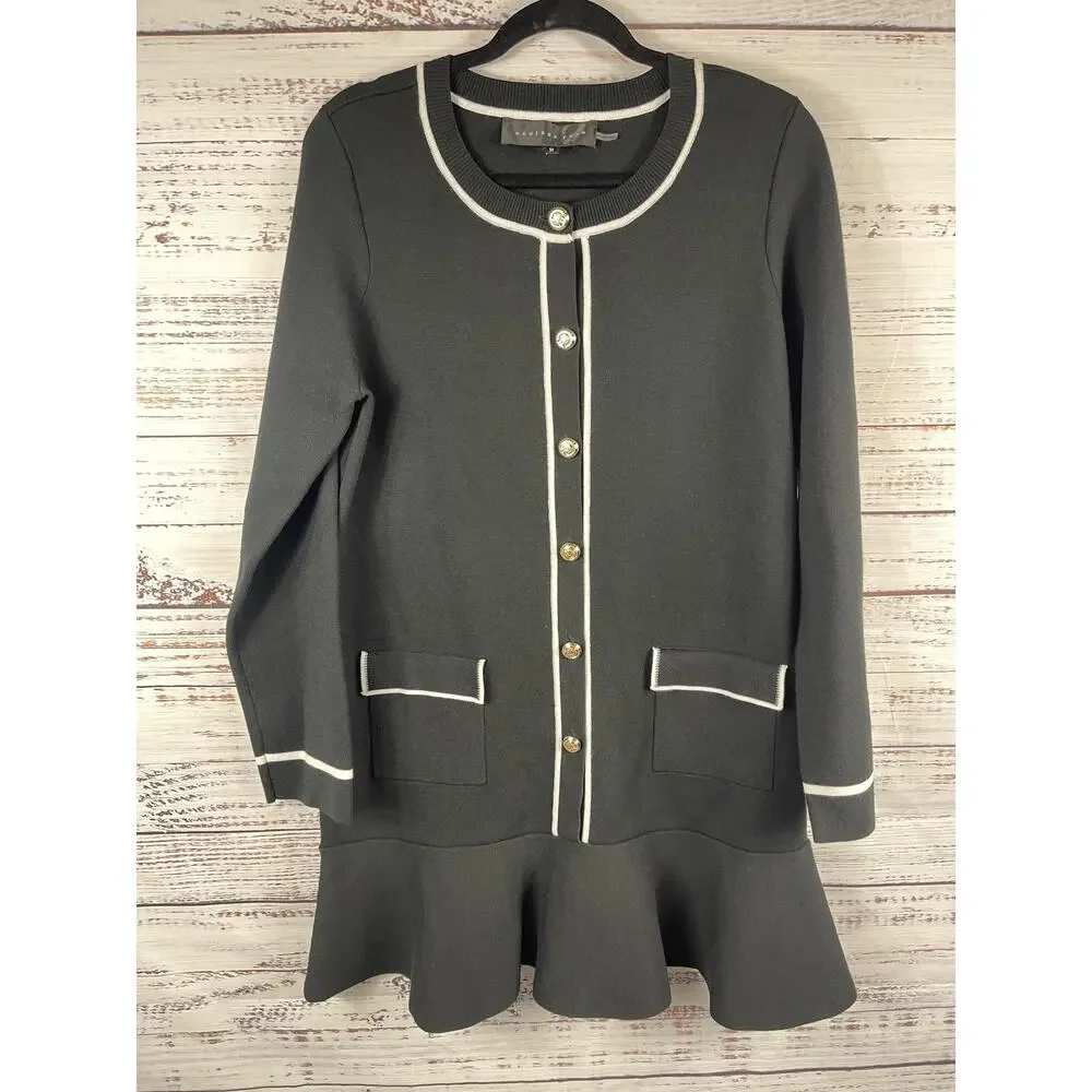 Endless Rose Sweater Dress Womens Medium Black Contrast Trim Button Front Short - Picture 3 of 11